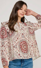 Millie Cream and Burgundy 3/4 Ruffle Sleeve Blouse