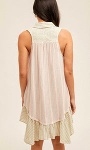 Aleha Sage Subtle Stripe Side Pocket Ruffle Hem Dress