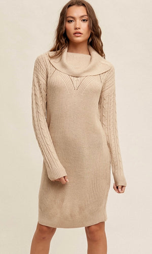 *SALE! Andrey Taupe Jacquard  Sweater Knit Long Sleeve Sweater Dres