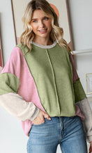 Carlia Avocado Honeycomb Knit Raw Edge Long Sleeve Top