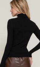 Cambria Black Turtle Neck Fitted Rib Knit Sweater Top