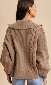 Lyam Fawn Chunky Cable Knit Half Zip Sweater
