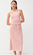 Ashli Red Stripe Waist Tie Knit Midi Dress