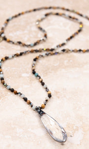 Heather Amazonite Soldered Crystal Pendant Beaded Long Necklace