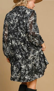 Alela Black Floral Print Dress