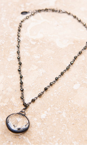 Necklace Ariel Hemitite Crystal Stone Pendant Black Beaded Necklace