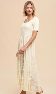 Acarla Ivory Allover Romantic Lace Smocked Maxi Dress
