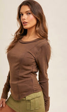 Adexa Brown Snowwash Cuff Detail Ribbed Knit Top