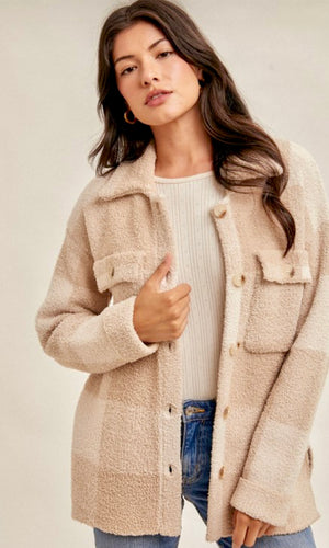 Acaba Taupe Plaid Cozy Sweater Jacket Shacket