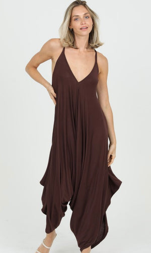 Celine Brown V Neck Knit Harem Jumpsuit