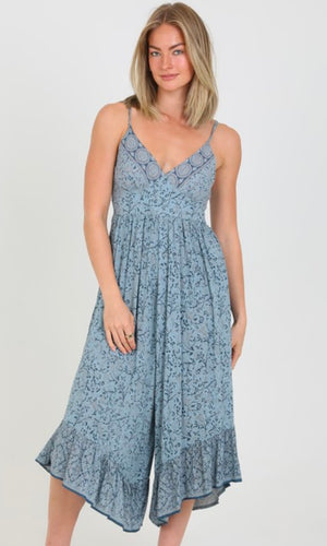 Coraline Light Blue V Neck Wide Leg Angled Hem Jumpsuit