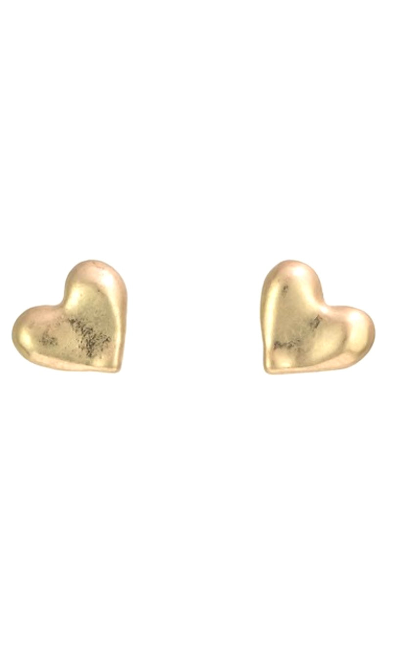 Worn Gold Heart Post Earrings