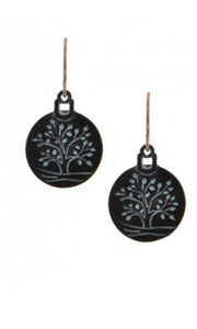 Antique Patina Etched Tree of Life Round Dangle Earrings