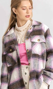 Aldan Violet Plaid Button Front Shacket Jacket