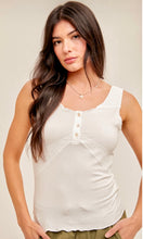 Alanor White Lace Inset Henley Knit Tank Top Shirt