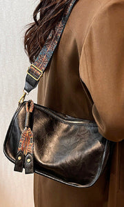 Aspen Black Vegan Leather Boho Strap Sling Crossbody Pack Handbag