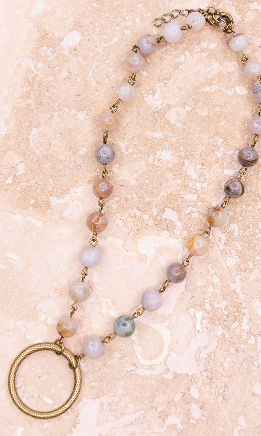 Shay Bamboo Beaded Circle Pendant Short Necklace