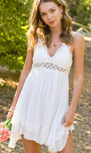 Abde White Lace Crossback Halter Dress