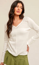 Agana White Lace Inset Cuff Detail Knit Top