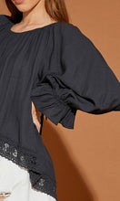 Amarty Black Lace Trim High-Low Tie-Back Top