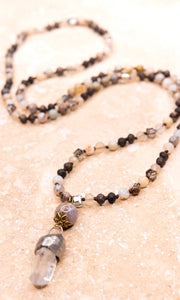 Necklace Skyla Grey Soldered Crystal Stone Pendant Long Beaded Necklace