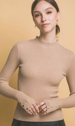 Arial Khaki Fitted Rib Knit Sweater Top