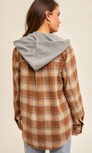 Aphelia Brown Plaid Hoodie Jacket Shacket