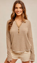 Aspian Snow-Washed Taupe Stripe Henley Knit Top