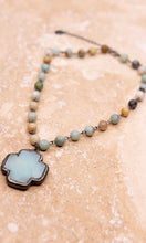 Theresa Crystal Cross Pendant Amazonite Beaded Short Necklace