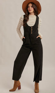Nadia Black Scoop Neck Corduroy Jumpsuit