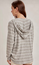 Adene Heather Grey Brushed Stripe High-Low Hoodie Knit Top