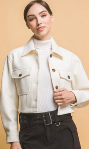 Amida Ivory Fleece Cropped Jacket