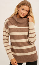 Agran Mushroom Taupe Stripe Cowl Neck Sweater Top