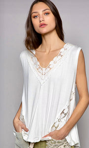 Aastha Ivory Lace Detail Luxe Jersey Knit Top