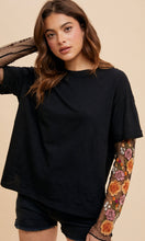 Allion Black Embroidered Mesh Two-Fer Knit Top