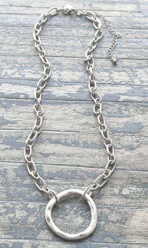 Gretchen Silver Circular Pendant Chain Link Necklace