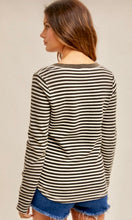 Aspian Snow-Washed Black Stripe Henley Knit Top