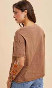 Allion Mushroom Embroidered Mesh Two-Fer Knit Top