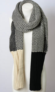 Boho Black Contrast Open Weave Cozy Sweater Knit Long Scarf
