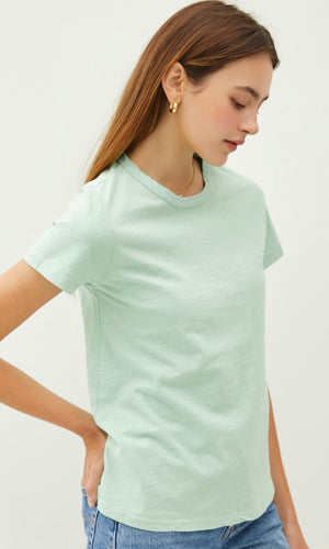 Ancay Mint Green Cotton Slub Tee-Shirt Top