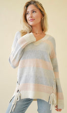 Achris Blush Two-Tone Lace Up Hi-Low Cozy Sweater Top