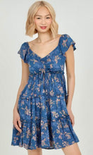 Alette Blue Floral Print Smocked Dress