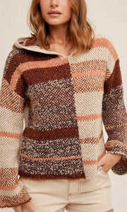 Aiden Brown Textured Stripe Hoodie Sweater Top