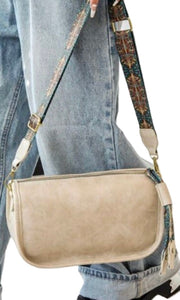 Aspen Ecru Cream Vegan Leather Boho Strap Sling Crossbody Pack Handbag