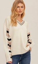 *SALE! Adanea - White/Black/Taupe Contrast Stripe Sweater Top
