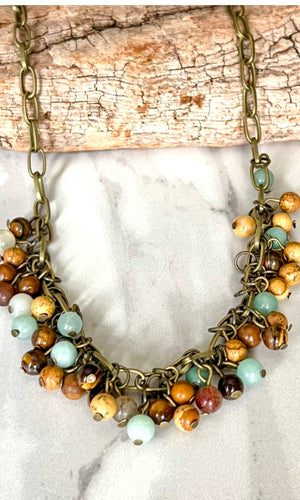 Sable Beaded Bronze Short  Chain Necklace