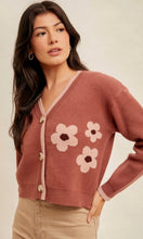 Aflara Rosewood Floral Motif Cropped Cardigan Sweater