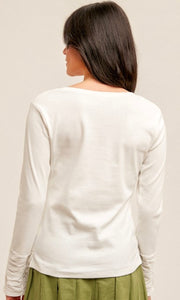 Agana White Lace Inset Cuff Detail Knit Top