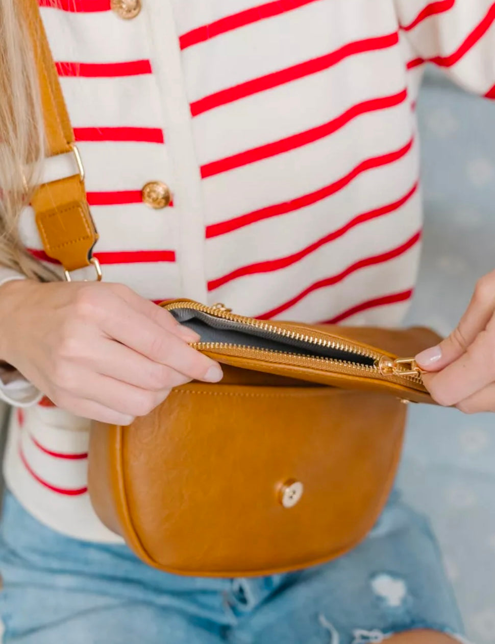 Cindy Camel Foldover Crossbody Bag