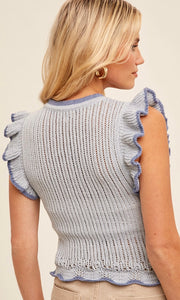Ajolia Light Blue Pointelle Sweater Knit Top